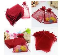 50/100 pièces Sacs d'emballage cadeau rouge vin, sacs en organza rouge foncé pour bonbons, sacs de faveurs de mariage multicolores, sacs cadeaux de mariage nécessaires, ustensiles de table, sacs de ra