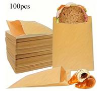 50/100 pièces Sacs en papier kraft pour sandwich, sacs alimentaires jetables résistants à la graisse pour hamburgers, desserts, poulet frit Emballage hermétique pour collations pour fêtes, traiteurs, 