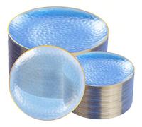 50/25/7/1 pièce Plateau de vaisselle bleu clair martelé avec bordure dorée unique, ensemble de vaisselle, assiette à salade, vaisselle de fête, plateau, plateau de repas 10,25 pouces et 7,5 pouces, co