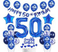 50 anniversaire décoration homme, bleu bannière 50 anniversaire guirlande décoration 50 anniversaire homme ballons 50 anniversaire décoration gâteau 50 anniversaire 50 ans homme ballons