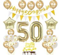 50 ans anniversaire Décoration homme femme, bannière or 50 ans anniversaire Guirlande Décoration 50 ans anniversaire homme Ballons 50 ans anniversaire Décoration gâteau 50 ans homme femme