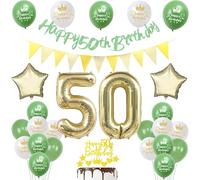 50 ans anniversaire homme femme, Sage Vert bannière 50 ans anniversaire guirlande décoration anniversaire 50 ans homme or ballons 50 ans anniversaire gâteau 50 ans homme femme décoration