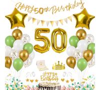 50 ans Decoration Anniversaire Ballons Homme Happy Birthday Décoration Vert | Femme Deco Banderole Joyeux Anniversaire Decoration Carte Gateau Couronne Confettis Guirlande Fanion Doré Blanc
