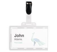 50 badges nominatifs, dimensions 54 x 86 mm, transparents, avec clip