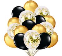 50 Ballons Or Noir Confettis. 40 Ballons de Baudruche Or et Noir +10 Ballons Latex Transparent avec Confettis d'Or pour Deco Anniversaire, Fête Mariage et Decoration Nouvel An