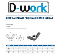 50 Ecrous à Oreilles Forme Américaine M14 mm - FORM A - Inox A2 - D-Work
