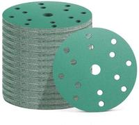 50 feuilles abrasives de 150 mm avec 15 trous - grains 60/80/120/180/400 pour ponceuses excentriques