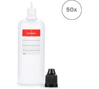 50 flacons en plastique 100 ml LDPE, G14, bouchon compte-gouttes, couvercle noir,