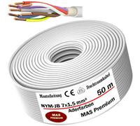 50 mètres de câble NYM-JB 7x1,5, câble pour pièces humides, câble électrique, gaine protectrice