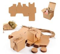 50 Pcs Set de Boîtes Cadeaux en Papier Kraft, Cadeau Boites 7 X 7 X 7 Cm, Boîtes en Carton Brun avec Couvercle, avec Étiquette Jute Ficelle, pour Fêtes, Mariages, Anniversaire
