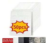 50 pièces Autocollant mural 3D, Papier peint autocollant brique murale, Facile à coller, Facile à décoller, Facile à nettoyer, Facile à couper, Convient pour la cuisine, le salon, la salle de bain, le