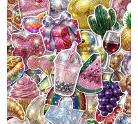 50 pièces Autocollants boule à facettes disco Y2K scintillants, autocollants brillants pailletés de fruits et collations mignons pour animaux de compagnie, décoration de fête pour bullet journal, emba