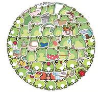 50 pièces Autocollants de petite grenouille de dessin animé, autocollants en vinyle pour ordinateur portable, bouteille d'eau, guitare, vélo, voiture, moto, pare-chocs, bagages, planche à roulettes, g