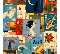 50 pièces Autocollants d'éphémères vintage japonais de style Light Academia, dame de lecture Ukiyo-E, chat, paysages traditionnels, décalcomanies imperméables pour journal de bricolage, décoration pou