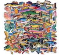 50 pièces Autocollants en forme de poisson pour boîte à pêche, bagages, ordinateur portable, guitare, planche à roulettes, vélo, décoration DIY, fournitures scolaires PET pour la rentrée PET