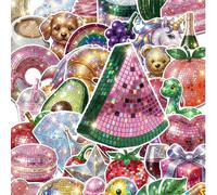 50 pièces Autocollants esthétiques de boule à facettes disco, décalcomanies holographiques arc-en-ciel de nourriture & animaux, idéal pour le journalisme, le scrapbooking, la bouteille d'eau, l'ordina