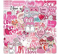 50 pièces Autocollants mignons de cœurs roses de bande dessinée, décalcomanies décoratives DIY pour valise, cahier, ordinateur portable, bouteille d'eau, réfrigérateur, guitare, téléphone, papeterie P