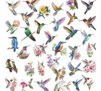 50 pièces Autocollants transparents beaux et colorés avec motifs floraux et d'oiseaux, en matériau vinyle, convenant pour les bouteilles d'eau, les guitares, les bagages, les téléphones, les coques de