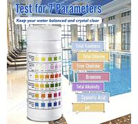 50 pièces Bandelettes réactives multifonctions 7-en-1 pour test de qualité de l'eau, convient pour la maison, la piscine, le spa, le bain à remous. Test rapide et précis du pH, du chlore libre, du chl