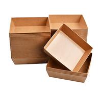 50 Pièces Barquettes en Carton Kraft, Assiette Brune, Plateaux Alimentaires Jetables en Papier, Bol Jetable pour Collations Frites Salade Sushis Gâteau (12,5 x 11 x 3,5 cm)