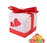 50 Pièces Boîtes à Dragées Baptême,Boîte à Bonbons en Papier Creux,Boîtes à Confettis Coeur Rouge,Boite de Bonbons,Boitess Cadeau avec Ruban pour la fête de Boitess a Dragee Mariage,5 x 5 x 5cm