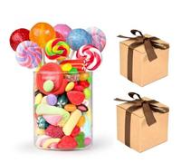 50 Pièces Boites à Dragées en Papier Kraft, Boîte à Bonbons en Papier, Coffret Cadeau avec Ruban, Carré Boîte De Papier Kraft à Bonbon pour Biscuits, Bonbons, Collations, Fêtes, Mariages (marron)