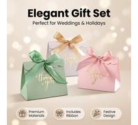 50 pièces Boîtes cadeaux + 50 pièces Rubans, ensemble d'emballage avec estampage à chaud "Merci" pour mariages, anniversaires, Noël, fête des mères et autres cadeaux de fête, convient pour l'emballage