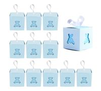 50 Pièces Bonbonnière Baptême Bébé, Boîte à Bonbons en Papier, Boîtes à Bonbons de Mariage, Boîtes à Dragées avec Rubans, Coffret Cadeau pour Anniversaire, Mariage, Fête, Bleu