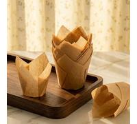 50 pièces Caissettes de cupcakes forme tulipe, caissettes pour muffins, caissettes flambées, jetables et résistantes aux hautes températures, plateaux de papier anti-graisse. Décorations pour la Saint