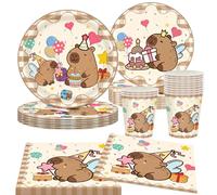50 Pièces Capybara Assiette Anniversaire pour 10 Invités, Capibara Assiettes Carton Papier Gobelet Papier Serviette, Capybara Anniversaire Vaisselle Décoration Dessert Assiette