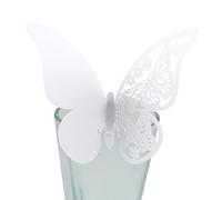 50 Pièces Carte de Verre Marque Place Forme de Papillon Ajouré 3D Papillons Stickers Muraux Papillons Carte de Verre Marque Place Mariage Décoration de Table pour Fête de Mariage (Blanc)
