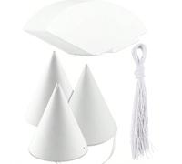 50 pièces Chapeaux de fête en cône de papier blanc DIY avec cordon élastique, chapeaux de fête personnalisables et peignables vierges, ensemble de chapeaux artisanaux inachevés, convient pour les fête