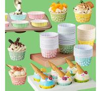 50 pièces de caissettes à cupcakes rétro colorées, moules de cuisson résistants à la chaleur pour les tasses à dessert de fête, convient pour le four, le micro-ondes et le réfrigérateur jaune,bleu,ver