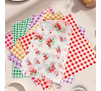 50 pièces de papier sulfurisé anti-gras convenant pour gâteaux, sandwiches, pique-niques avec 5 styles différents ; papier d'emballage quadrillé pour la restauration rapide, doublure de panier Taille 