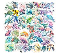 50 pièces Ensemble d'autocollants de tortue de mer, autocollants colorés, convient pour la décoration de fête, cahier, album de découpage, bagage, coque de téléphone, autocollants en vinyle imperméabl