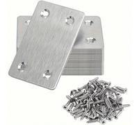 50 pièces Ensemble de plaques de réparation plates en acier inoxydable, plaque de fixation à 4 trous+vis à tête fraisée, convient pour l'installation de meubles, armoires et étagères 50 pièces,25 pièc