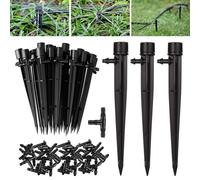50 Pièces Goutteur Irrigation Réglable Goutteurs Arrosage Goutte Micro Flow Drip Head Tête d'arrosage à Poteau Vertical avec 50 Pièces Tee Joint de Tuyau pour Raccorder un Tuyau de 4/7 mm