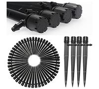 50 Pièces Goutteur Irrigation Réglable, VooGenzek 360 Degrés 8-Trou Micro Asperseur Goutte à Goutte avec Connecteur Barbelé & Piquet de Support pour Tube 4/7 mm, Goutteur d'irrigation Insertion, Noir