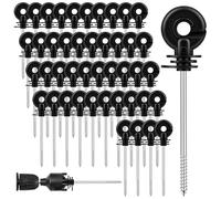 50 Pièces Isolateurs de Clôture Électrique à Vis, 150mm Isolateurs Annulaires pour Clôture Électrique, Isolateur Annulaires avec Douille, Isolants à Anneau Vissable pour Cordes, Fils et Brins (Noir)