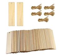 50 Pièces Marque-pages Vierges en Bois, 12 x 3.2 cm Etiquettes Signets Suspendus Avec Trous et Cordes pour Livres, Noël Artisanat de Bricolage, Femmes et Filles