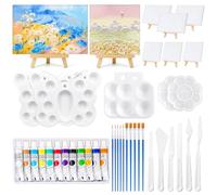 50 Pièces Mini Chevalet et Toile, Kit de Peinture | Mini Chevalets avec 8 Toile Peinture,12 couleurs de peinture acrylique,10 Pinceaux,6 Palette,6 Spatule pour Peinture,Dessin