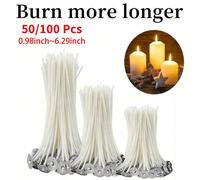 50 pièces ou 100 pièces mèches de bougie en cire pure sans fumée de 0,98 po/3,54 po/6,29 po, mèches de bougie pré-cirées pour la fabrication de bougies DIY, fournitures de fête 9cm 1000 pièces,2,5 cm/