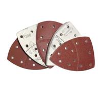 50 Pièces Papier de Verre Triangulaire 11 Trous 152x105, 5 Grains | Aluminium Oxyde, Dos Auto-agrippant, pour Caoutchouc et Pierre, Marron, Finition Précise