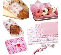 50 pièces Papier sulfurisé pour la cuisson, papier d'emballage pour sandwich, assiettes en papier anti-gras, convenant pour les gâteaux, le poulet frit, les frites papier d'amour,papier à rayures roug