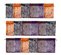 50 Pièces Paquet en Organza à Cordon Fête Poche de Bonbons | Pochon Organza Réutilisable, Motif Toile D'araignée, Petits Sachets pour Bonbons et Petits Objets Couleur Aléatoire