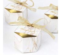 50 pièces Petites boîtes-cadeaux de fête, boîtes de faveurs de mariage. Boîtes de remerciement mini marbre avec un ruban de nœud en or pailleté Taille UniquePapetier