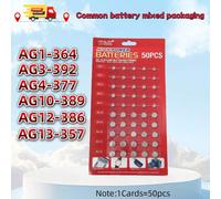 50 pièces Piles 1,55V AG13 LR44 L AG1 AG3 AG4 AG10 AG12 SR44 Piles boutons A76 LR1154 GP7 LR41 pour montres, jouets, télécommandes Acier inoxydable