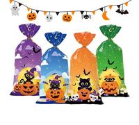 50 Pièces Sachet Bonbon Halloween Sacs À Biscuits Pochette Bonbon avec 50 Attaches Torsadées Sacs en Cellophane Sacs Cadeaux pour Halloween Fête Emballer des Biscuits Chocolat Confiserie 12.5 * 27CM