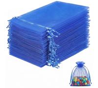 50 Pièces Sachet Organza 10x15cm Bleu Royal, Pochette Cadeau en Tissu avec Cordon pour Bijoux, Dragées, Mariage, Baptême et Anniversaire - Lot de 50 Pochons Élégants