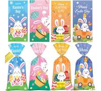 50 Pièces Sachet Pâques Bonbons, Sachets Transparents pour Biscuits Lapins œufs Colorés Poussins, Sacs Cellophane avec Attaches Sachet pour Chocolat Pâques, Noix et Snacks (B)